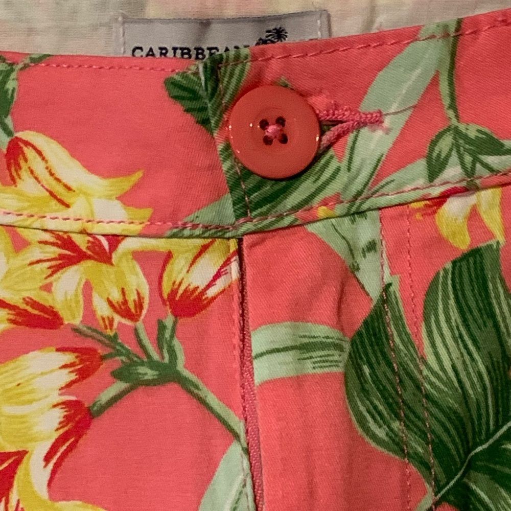 Caribbean Joe Women's Tropical Print Shorts - Coral and Green - Picture 5 of 11